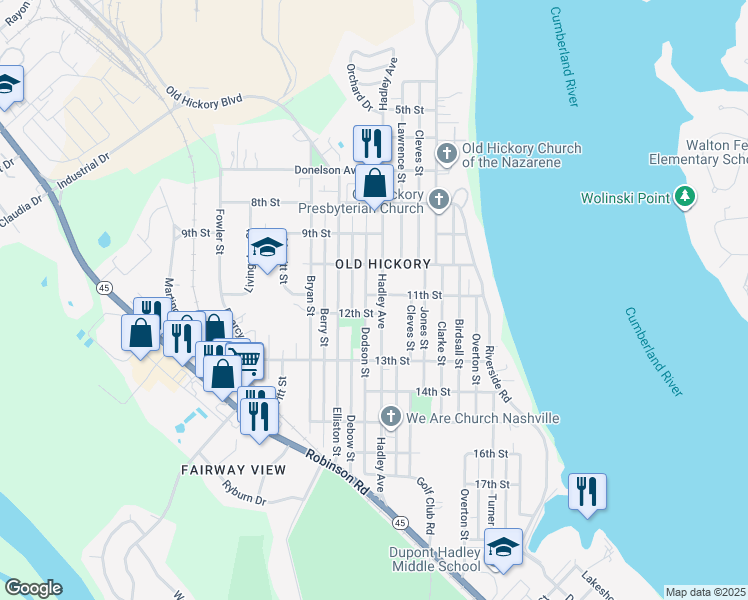 map of restaurants, bars, coffee shops, grocery stores, and more near 1100 Hadley Avenue in Nashville