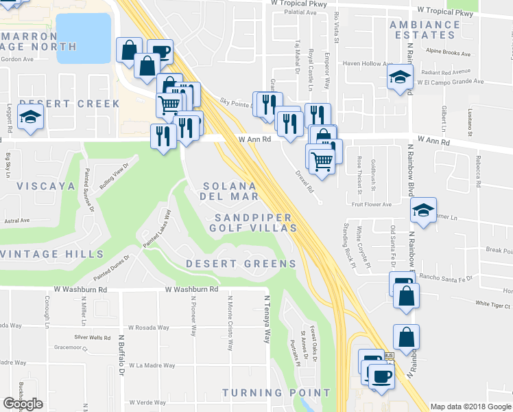 map of restaurants, bars, coffee shops, grocery stores, and more near 5429 Painted Mirage Road in Las Vegas