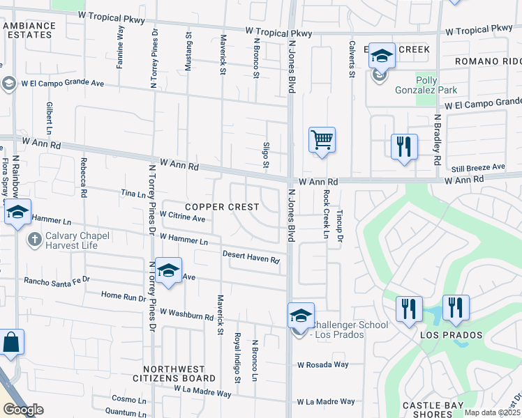 map of restaurants, bars, coffee shops, grocery stores, and more near 6117 Azurite Drive in Las Vegas