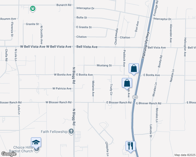 map of restaurants, bars, coffee shops, grocery stores, and more near 241 East Bonita Avenue in Pahrump