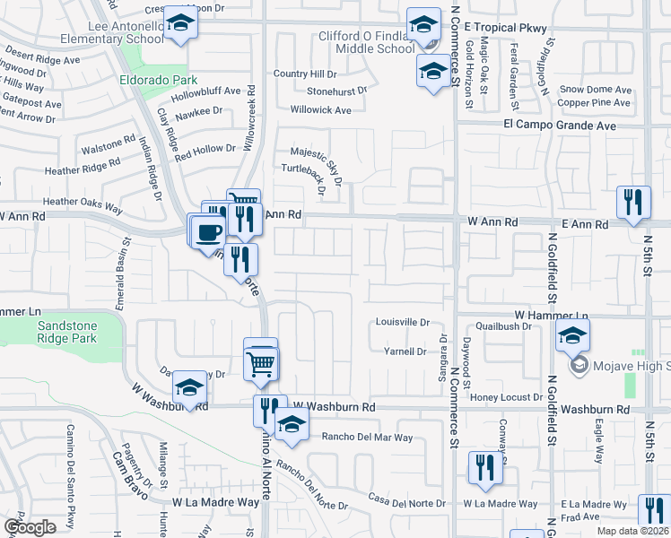 map of restaurants, bars, coffee shops, grocery stores, and more near 610 Roberta Alecia Avenue in North Las Vegas