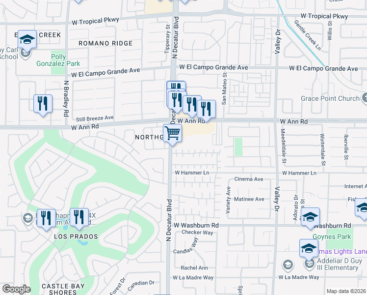map of restaurants, bars, coffee shops, grocery stores, and more near 5448 Cape Jasmine Court in North Las Vegas