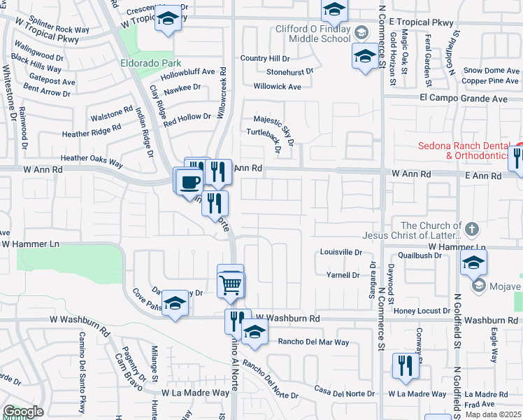 map of restaurants, bars, coffee shops, grocery stores, and more near 711 Roberta Alecia Avenue in North Las Vegas