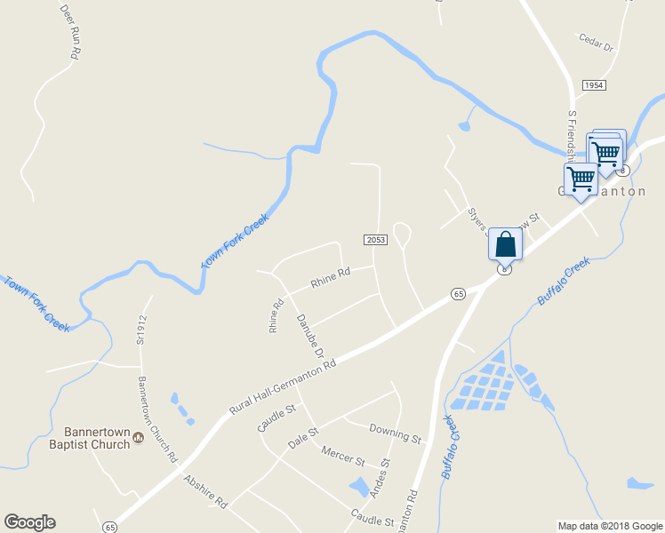map of restaurants, bars, coffee shops, grocery stores, and more near 930 Rhine Road in Germanton