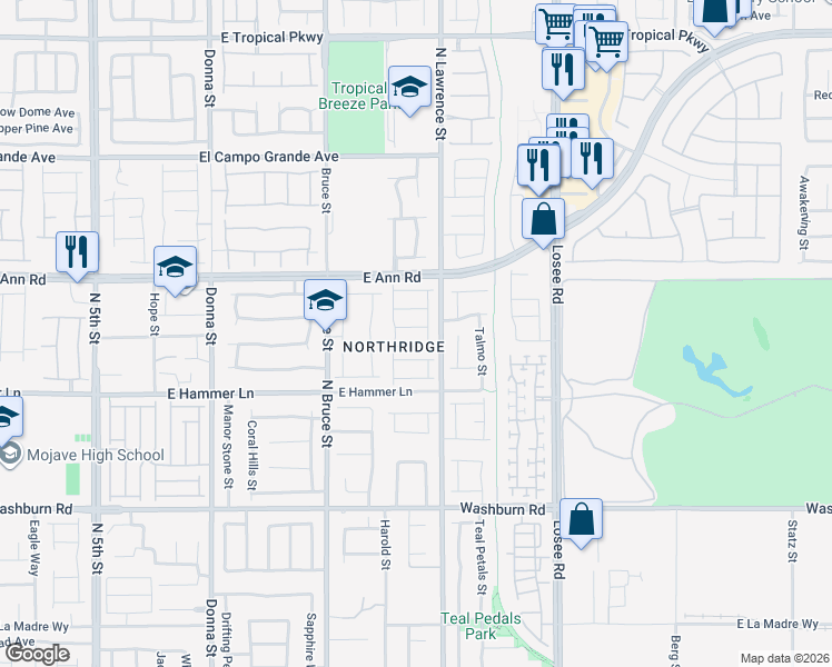 map of restaurants, bars, coffee shops, grocery stores, and more near 1809 Lucky Wish Avenue in North Las Vegas