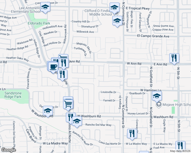 map of restaurants, bars, coffee shops, grocery stores, and more near 5454 Ramirez Street in North Las Vegas