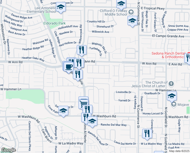 map of restaurants, bars, coffee shops, grocery stores, and more near 711 Roberta Alecia Avenue in North Las Vegas