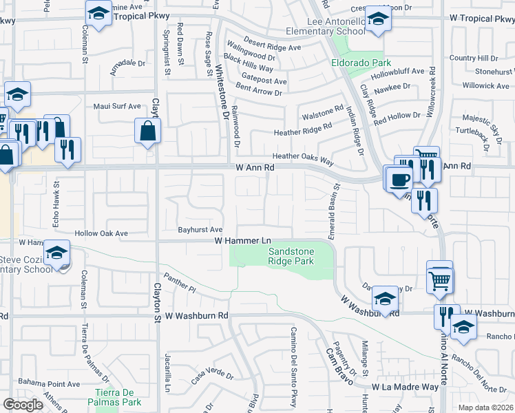 map of restaurants, bars, coffee shops, grocery stores, and more near 5436 North Roaring Surf Drive in North Las Vegas