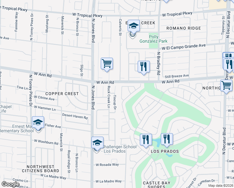 map of restaurants, bars, coffee shops, grocery stores, and more near 5505 Tincup Drive in Las Vegas