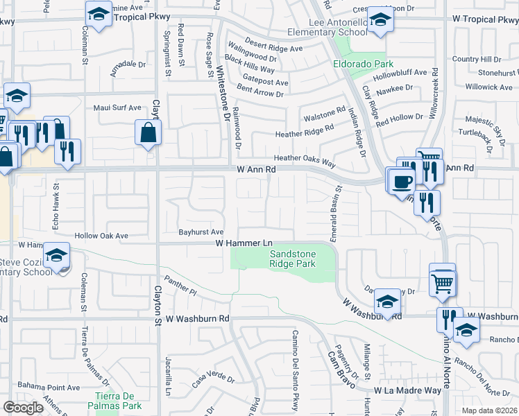 map of restaurants, bars, coffee shops, grocery stores, and more near 5436 North Roaring Surf Drive in North Las Vegas