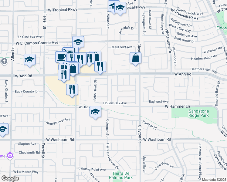 map of restaurants, bars, coffee shops, grocery stores, and more near 5442 Cypress Creek Street in North Las Vegas