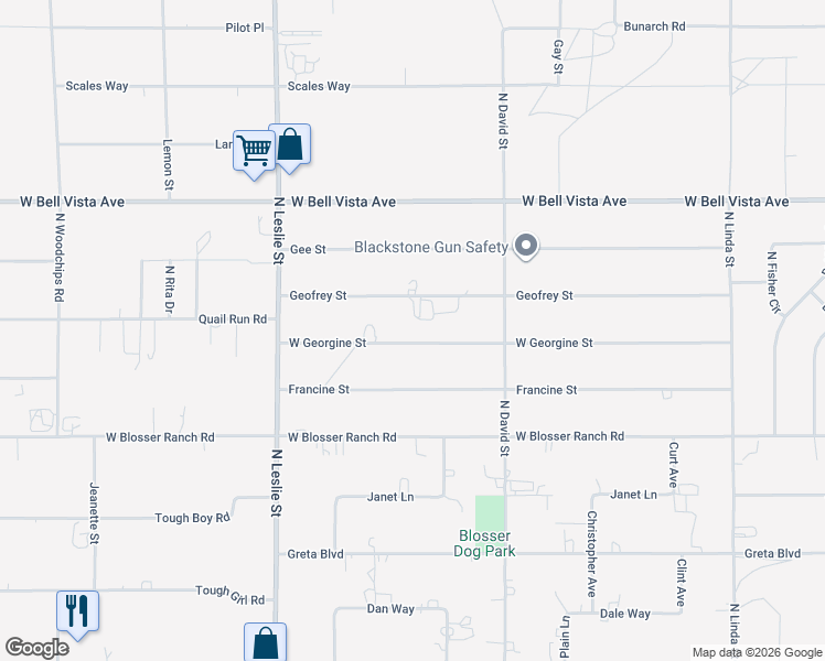 map of restaurants, bars, coffee shops, grocery stores, and more near 1670 Georgine Street in Pahrump
