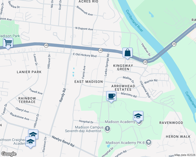 map of restaurants, bars, coffee shops, grocery stores, and more near 1021 New Providence Pass in Nashville