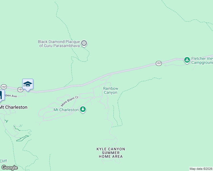 map of restaurants, bars, coffee shops, grocery stores, and more near 204 Rainbow Canyon Boulevard in Mount Charleston