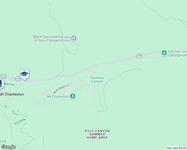 map of restaurants, bars, coffee shops, grocery stores, and more near 204 Rainbow Canyon Boulevard in Mount Charleston