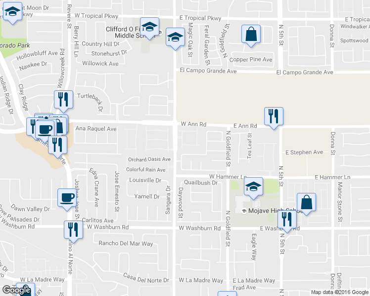 map of restaurants, bars, coffee shops, grocery stores, and more near 229 Stagecoach Flats Avenue in North Las Vegas