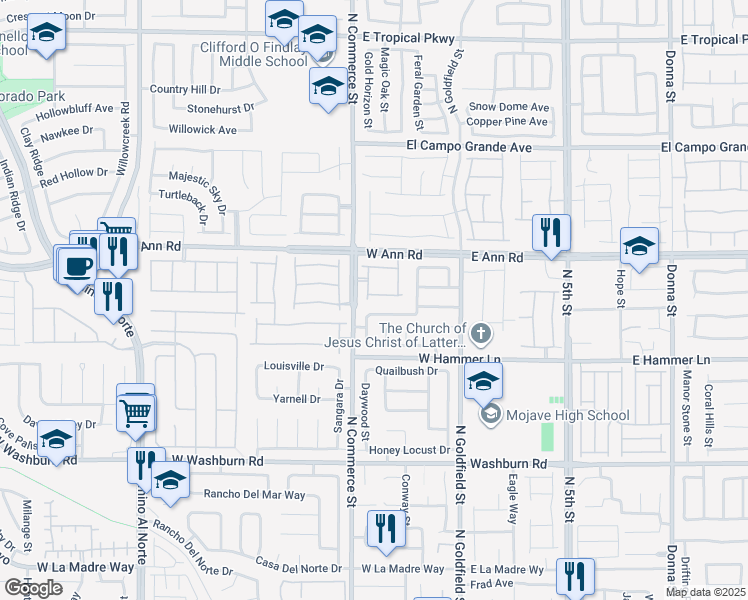 map of restaurants, bars, coffee shops, grocery stores, and more near 229 Stagecoach Flats Avenue in North Las Vegas