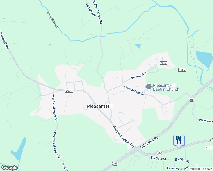 map of restaurants, bars, coffee shops, grocery stores, and more near 271 Pleasant Hill Drive in Elkin