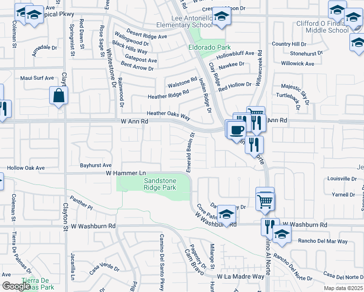 map of restaurants, bars, coffee shops, grocery stores, and more near 1321 Evans Canyon Court in North Las Vegas