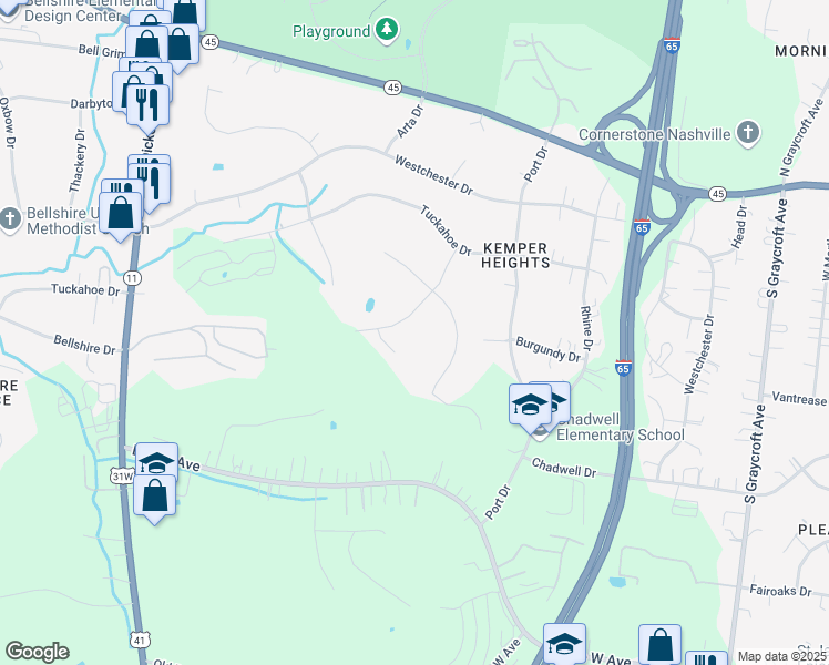 map of restaurants, bars, coffee shops, grocery stores, and more near 227 Foxboro Drive in Nashville