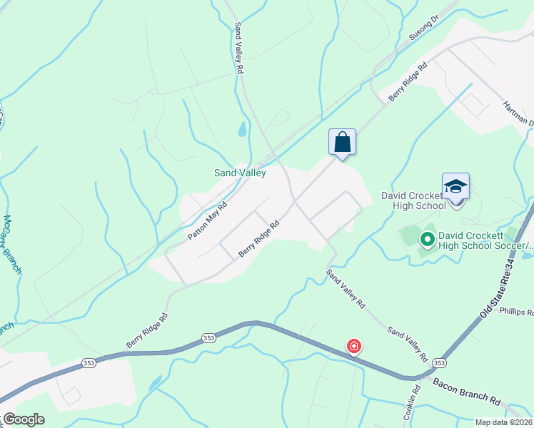 map of restaurants, bars, coffee shops, grocery stores, and more near 2016 Berry Court East in Jonesborough