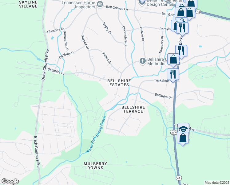 map of restaurants, bars, coffee shops, grocery stores, and more near 200 Tuckahoe Square West in Nashville