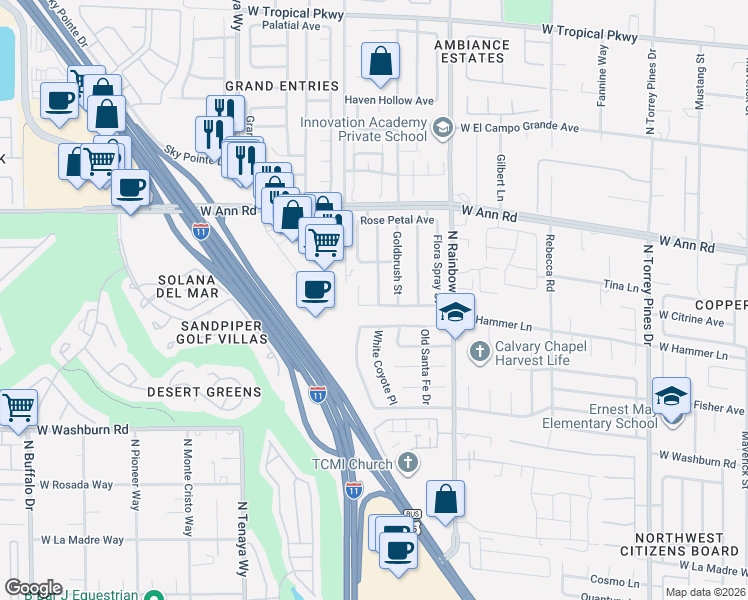 map of restaurants, bars, coffee shops, grocery stores, and more near 6900 Fruit Flower Avenue in Las Vegas