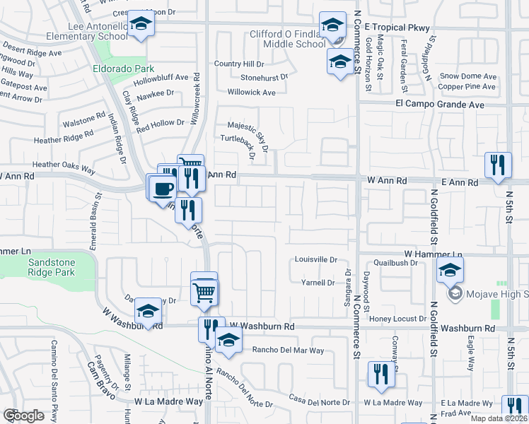 map of restaurants, bars, coffee shops, grocery stores, and more near 549 Alecandro Daniel Avenue in North Las Vegas