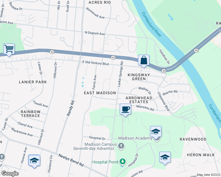 map of restaurants, bars, coffee shops, grocery stores, and more near 1021 New Providence Pass in Nashville