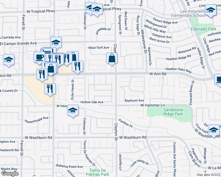 map of restaurants, bars, coffee shops, grocery stores, and more near 2020 Rustler Ridge Avenue in North Las Vegas