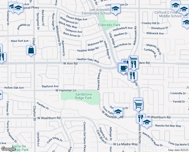 map of restaurants, bars, coffee shops, grocery stores, and more near 1321 Evans Canyon Court in North Las Vegas
