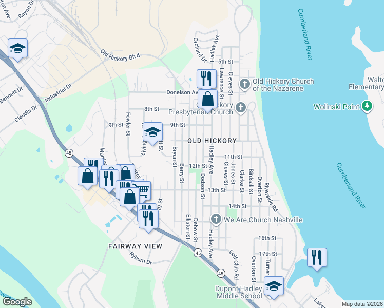 map of restaurants, bars, coffee shops, grocery stores, and more near 1013 Elliston Street in Nashville