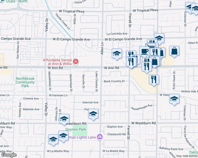map of restaurants, bars, coffee shops, grocery stores, and more near 5510 Lake Charles Street in North Las Vegas
