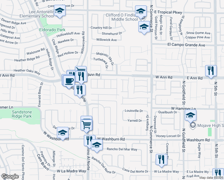map of restaurants, bars, coffee shops, grocery stores, and more near 549 Alecandro Daniel Avenue in North Las Vegas
