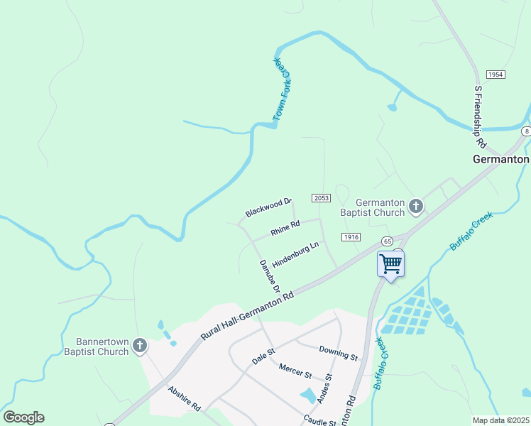 map of restaurants, bars, coffee shops, grocery stores, and more near 1050 Blackwood Drive in Germanton