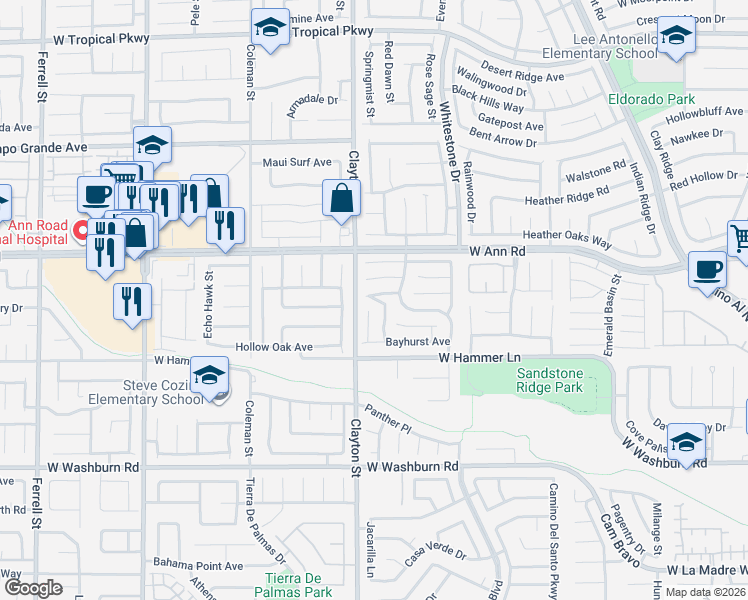 map of restaurants, bars, coffee shops, grocery stores, and more near 1937 Basilwood Court in North Las Vegas