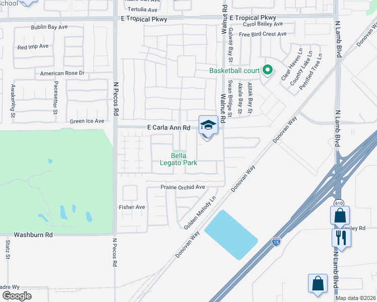 map of restaurants, bars, coffee shops, grocery stores, and more near 5456 Overlook Valley Street in North Las Vegas
