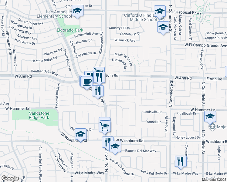 map of restaurants, bars, coffee shops, grocery stores, and more near 711 Roberta Alecia Avenue in North Las Vegas