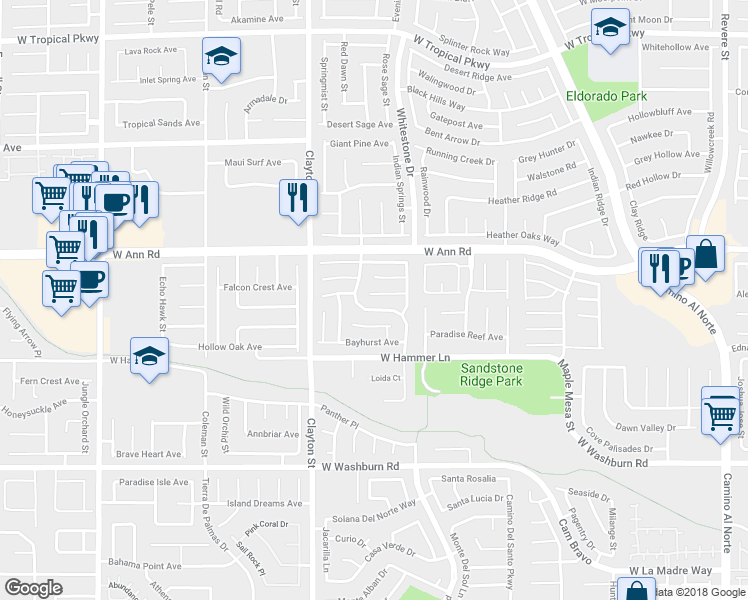 map of restaurants, bars, coffee shops, grocery stores, and more near 1845 Arch Stone Avenue in North Las Vegas