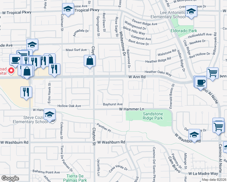 map of restaurants, bars, coffee shops, grocery stores, and more near 1845 Arch Stone Avenue in North Las Vegas