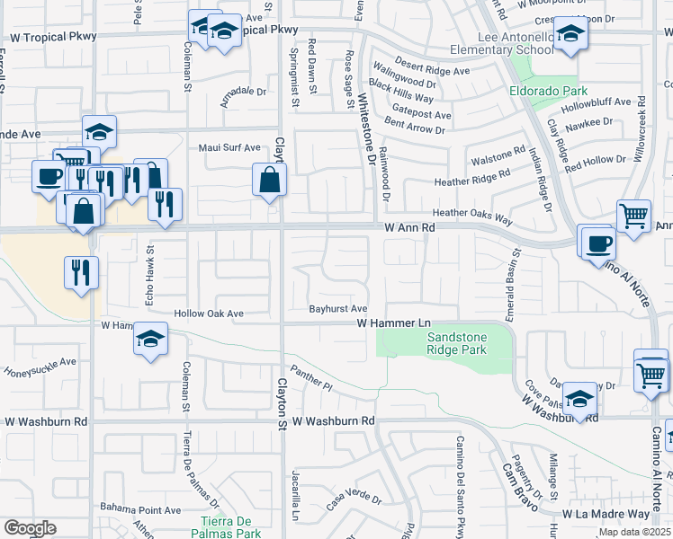 map of restaurants, bars, coffee shops, grocery stores, and more near 1845 Arrow Stone Court in North Las Vegas