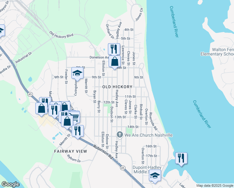 map of restaurants, bars, coffee shops, grocery stores, and more near 1010 Hadley Avenue in Nashville