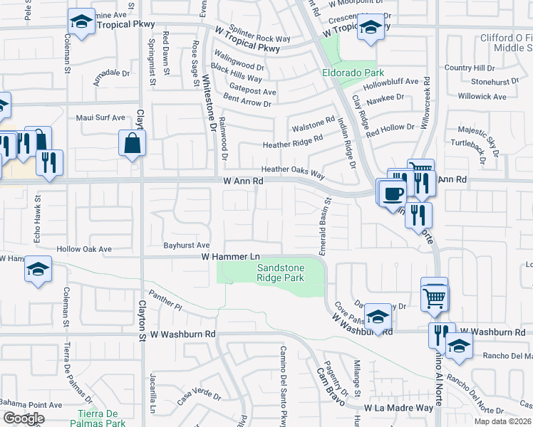 map of restaurants, bars, coffee shops, grocery stores, and more near 5436 North Roaring Surf Drive in North Las Vegas