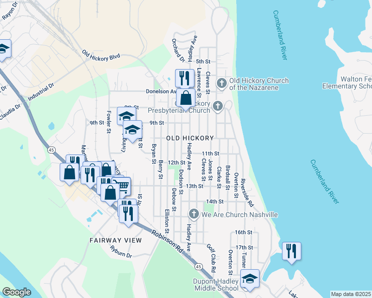 map of restaurants, bars, coffee shops, grocery stores, and more near 1010 Hadley Avenue in Nashville