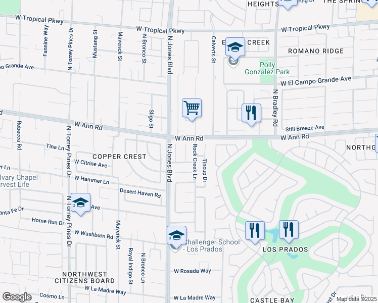 map of restaurants, bars, coffee shops, grocery stores, and more near 5500 Gulf Springs Court in Las Vegas