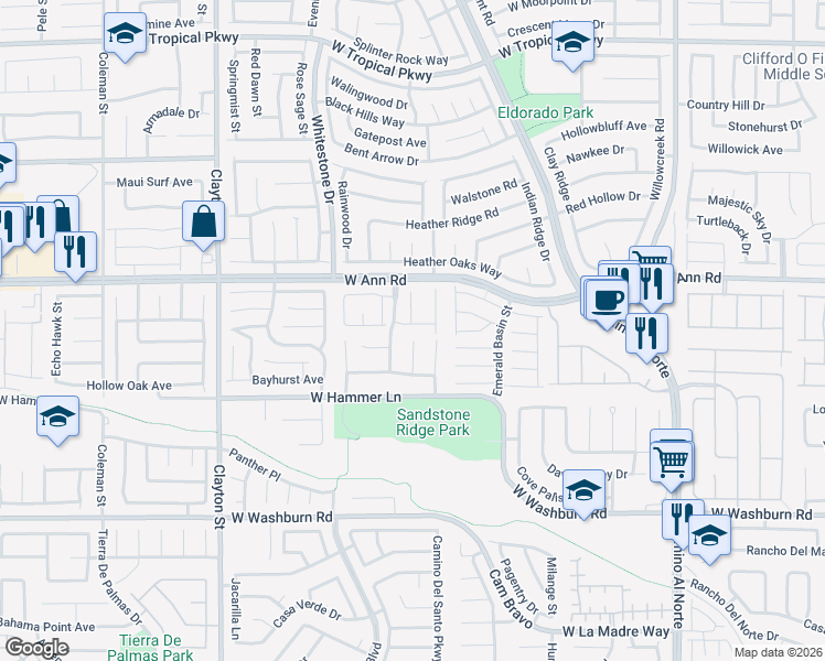 map of restaurants, bars, coffee shops, grocery stores, and more near 5436 North Roaring Surf Drive in North Las Vegas