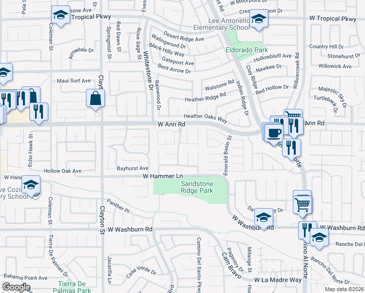map of restaurants, bars, coffee shops, grocery stores, and more near 5436 North Roaring Surf Drive in North Las Vegas
