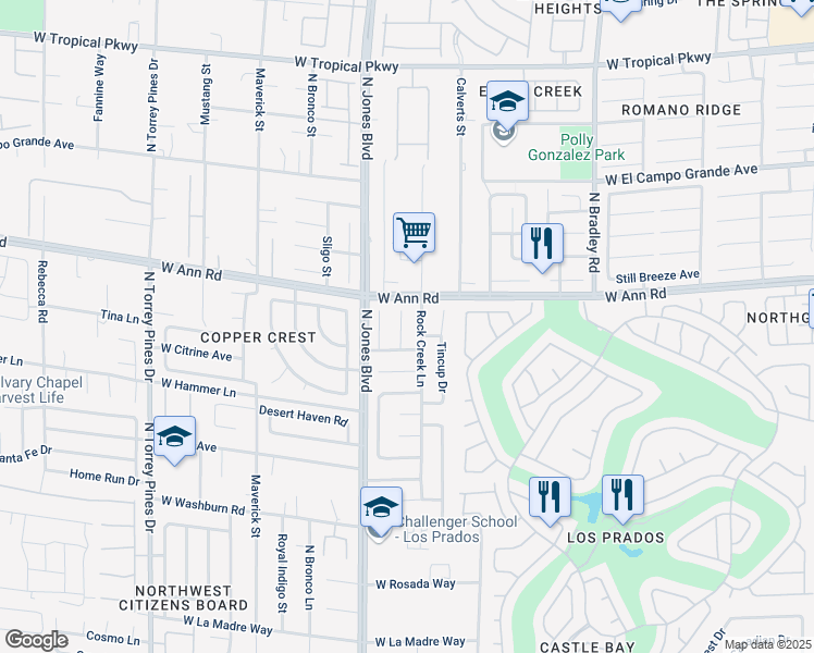 map of restaurants, bars, coffee shops, grocery stores, and more near 5500 Gulf Springs Court in Las Vegas