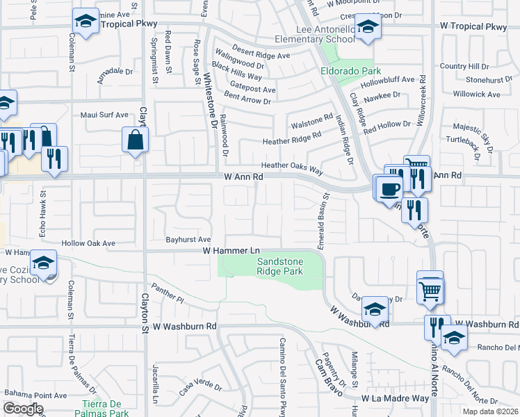 map of restaurants, bars, coffee shops, grocery stores, and more near 5436 North Roaring Surf Drive in North Las Vegas