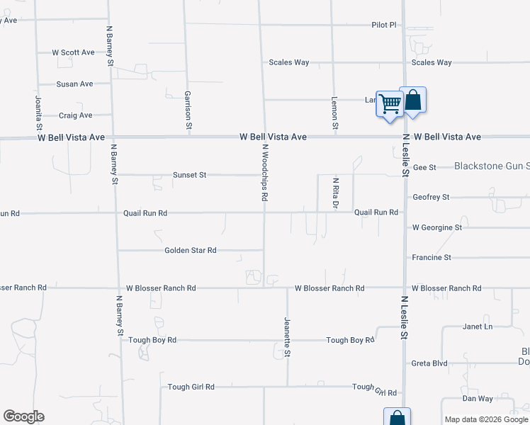 map of restaurants, bars, coffee shops, grocery stores, and more near North Woodchips Road in Pahrump